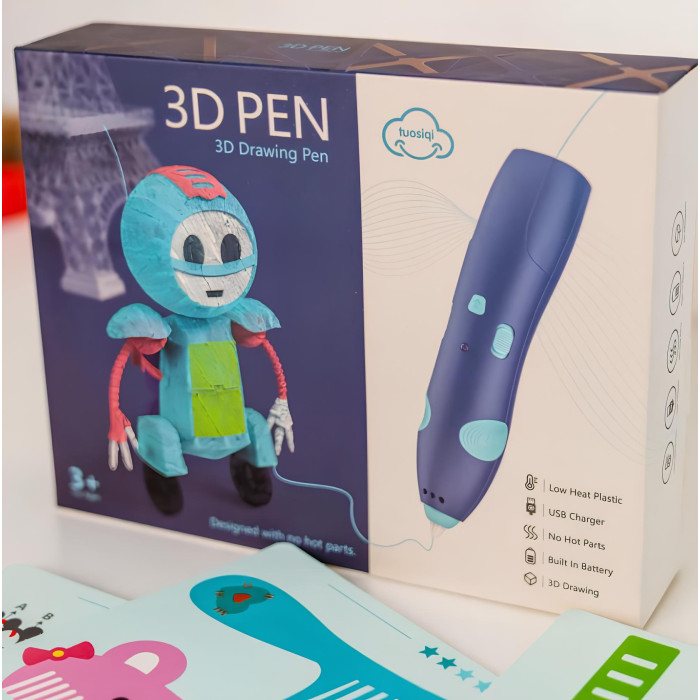 3D Ручка Printing Pen 14см + трафарети на акумуляторі з USB 66-32A фото - GRAYKA