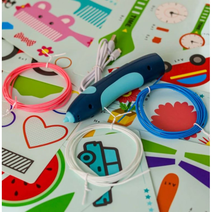 3D Ручка Printing Pen 14см + трафарети на акумуляторі з USB 66-32A фото - GRAYKA