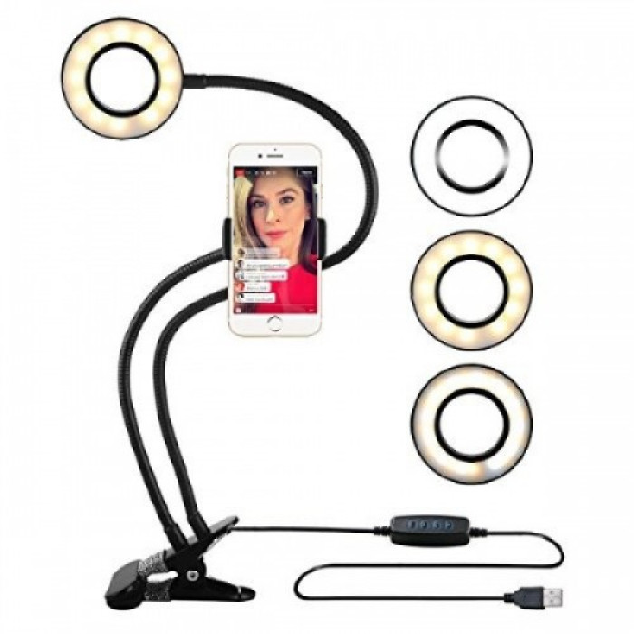 Кільцевая LED лампа (ножка с прищепкой) (1 крепл.тел.) (USB) (9см) // [403] (40 шт/ящ) фото - GRAYKA