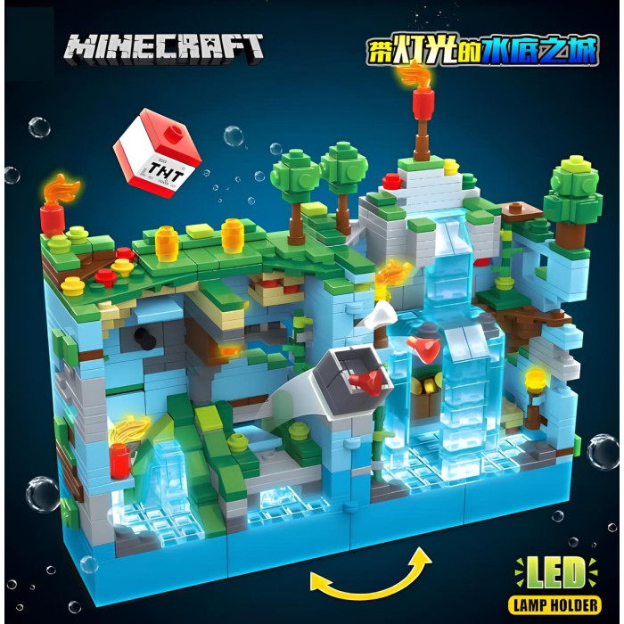 Конструктор Minecraft Сяючий водоспад із блакитним LED-підсвічуванням води