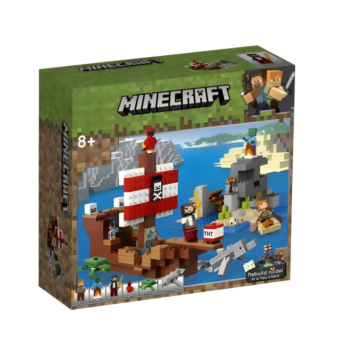 Конструктор Minecraft Піратський корабель із червоно-білими вітрилами