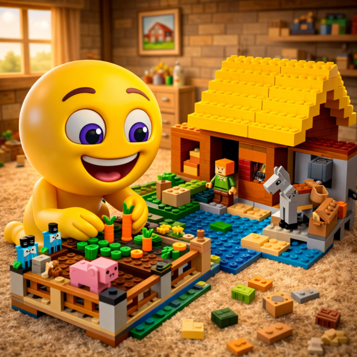 Конструктор Minecraft Велика ферма біля річки з городом та прапорами