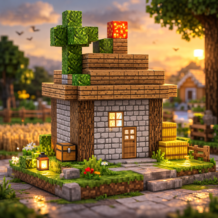 Конструктор Minecraft Будинок на пагорбі з кактусами та лавою на даху