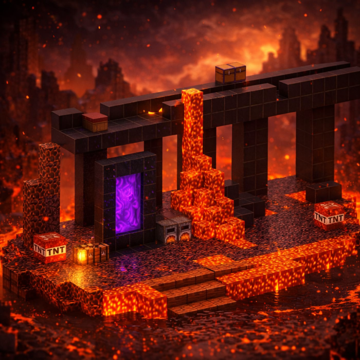 Конструктор Minecraft Портал у Незер із блоками лави та вогню