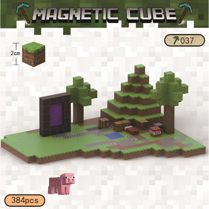 Магнітний конструктор Minecraft Портал біля пагорба з ліжком та скринею
