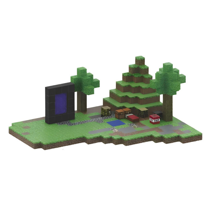 Магнітний конструктор Minecraft Портал біля пагорба з ліжком та скринею