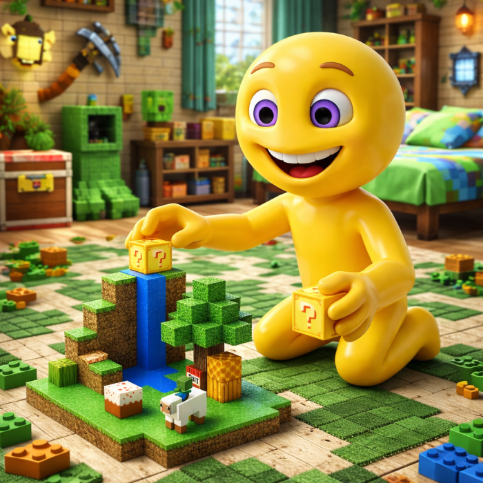 Магнітний конструктор Minecraft Гірський водоспад із Лакі блоком на вершині