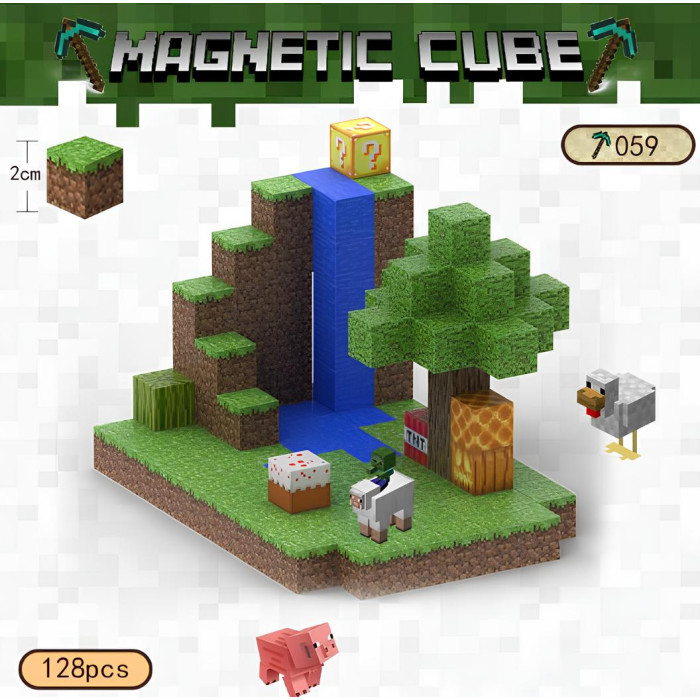 Магнітний конструктор Minecraft Гірський водоспад із Лакі блоком на вершині