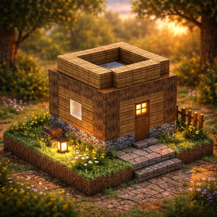 Магнітний конструктор Minecraft Базовий дерев'яний дім із вікнами та дверима